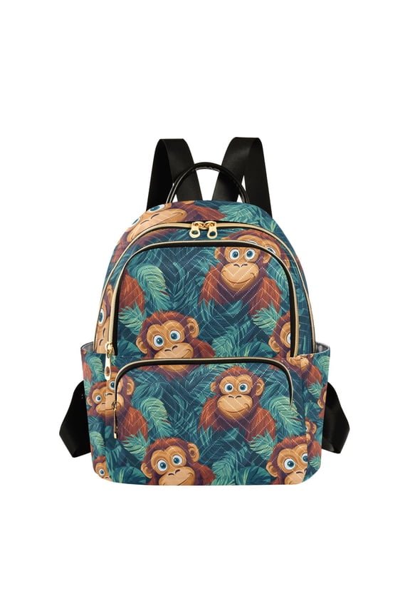 Funny Gorillas Palm Leaf Womens Travel Laptop Backpack Large Daypack Ladies Shoulder Bags S