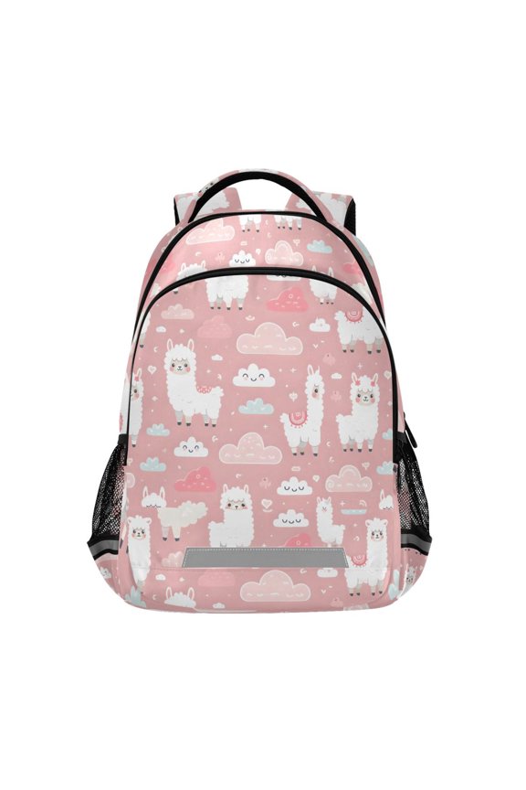 Funny Llama and Clouds Backpack Elementary School Bag Bookbag Travel Rucksack