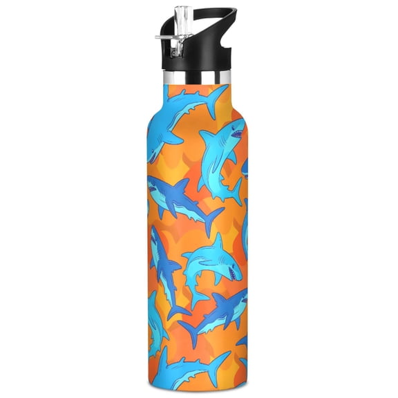 ALAZA Funny Sharks Pattern Stainless Steel Water Bottle Vacuum Insulated Leak-Proof Tumbler with Straw Handle 20oz