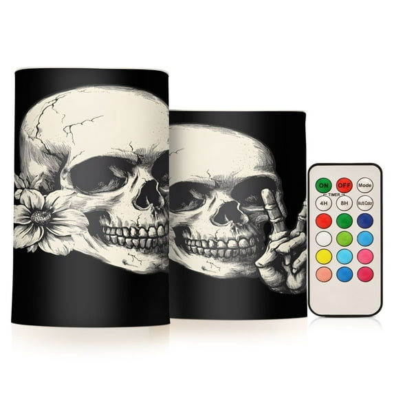ALAZA Funny Skeleton Flower 2 PCs LED Flickering Flameless Candles with Remote Timer Battery Operated Candle