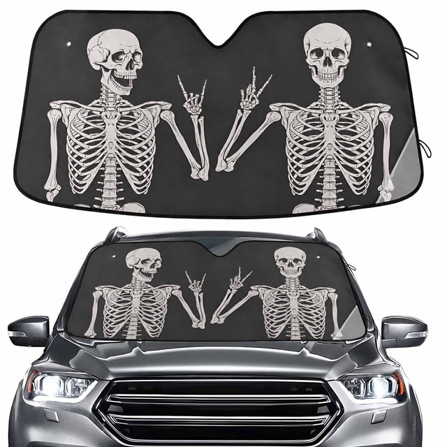 ALAZA Funny Skull Windshield Sun Shade Car Foldable Visor Block UV Rays Protector 55"x27.6"