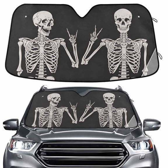 ALAZA Funny Skull Windshield Sun Shade Car Foldable Visor Block UV Rays Protector 55"x27.6"