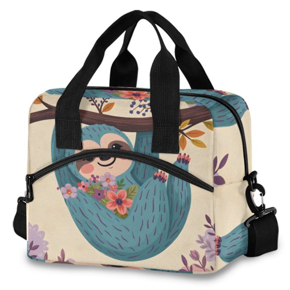 ALAZA Funny Sloth Insulated Lunch Box Large Reusable Cooler Bag with Shoulder Strap