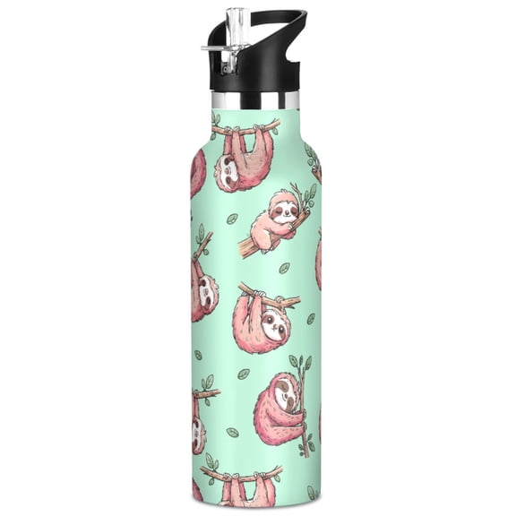 ALAZA Funny Sloth Pattern Stainless Steel Water Bottle Vacuum Insulated Leak-Proof Tumbler with Straw Handle 20oz