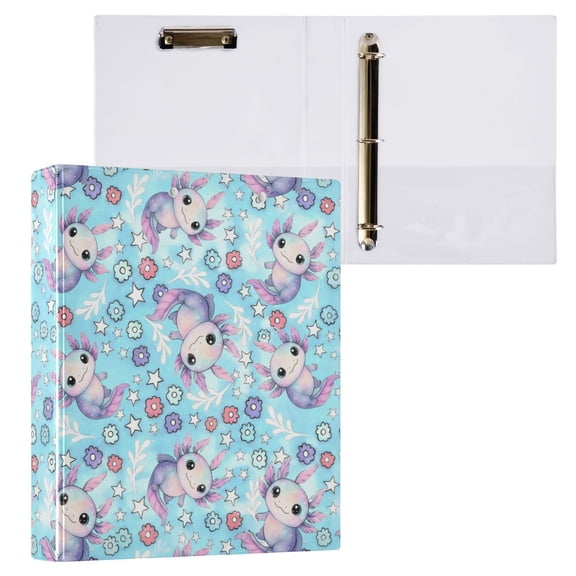ALAZA Galaxy Axolotl Floral Hardcover 3 Ring Binder 1.5" D-Rings with Interior Pockets Binders School 1 PC