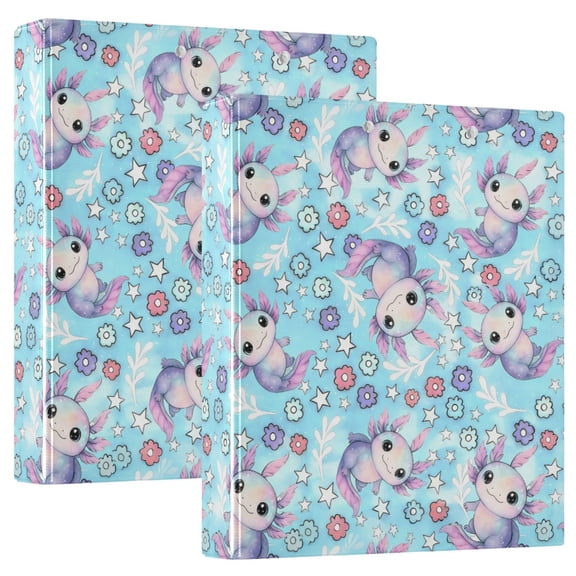 ALAZA Galaxy Axolotl Floral Hardcover 3 Ring Binder 1.5" D-Rings with Interior Pockets Binders School 2 PCs