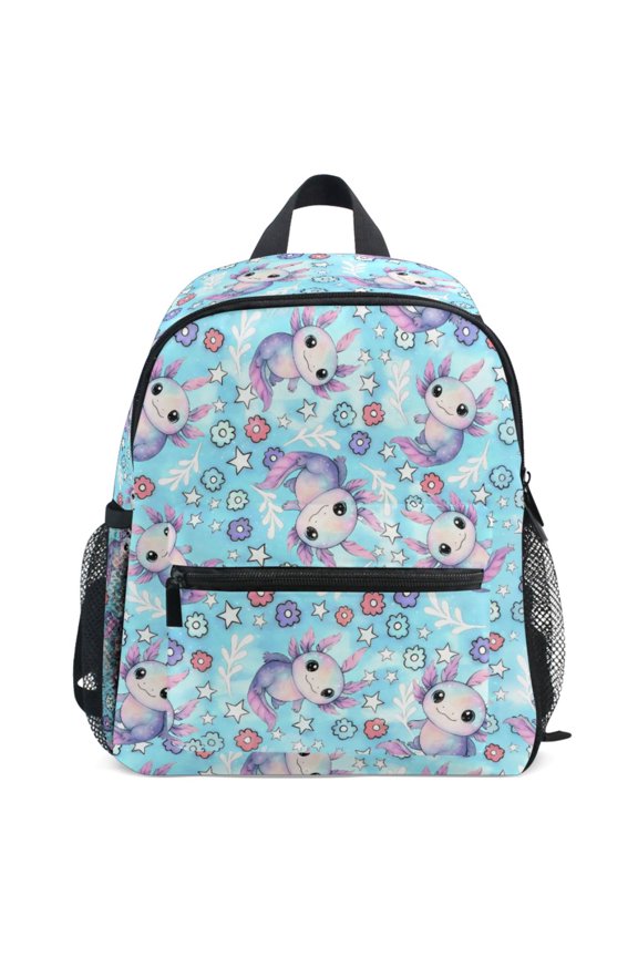 Galaxy Axolotl Floral Pattern School Backpack Student Bookbag Mini Bag