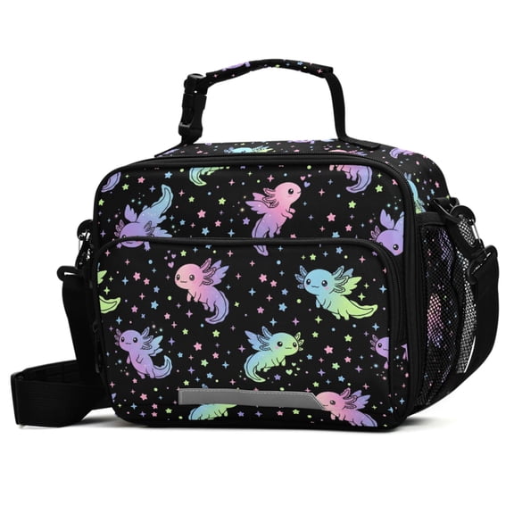 ALAZA Galaxy Axolotl Lunch Box Insulated Cooler Bag Reusable Tote Bags with Shoulder Strap