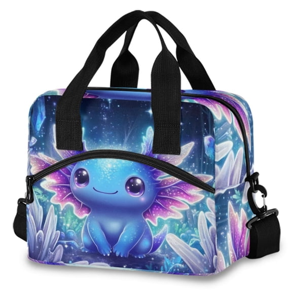 ALAZA Galaxy Axolotl Night Insulated Lunch Box Large Reusable Cooler Bag with Shoulder Strap