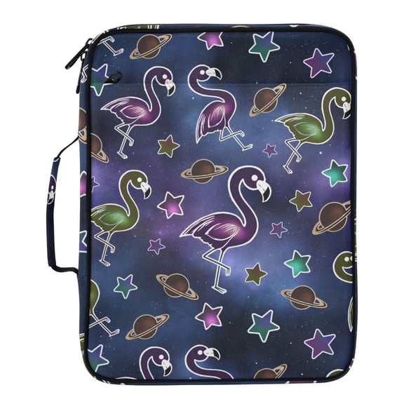 ALAZA Galaxy Flamingo Pattern Expanding Accordion File Folder 3 Ring Zipper Binder Organizer Portable Document Bag