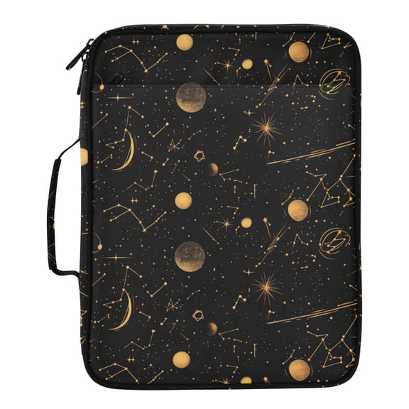 ALAZA Galaxy Moon Boho Star Pattern Expanding Accordion File Folder 3 Ring Zipper Binder Organizer Portable Document Bag
