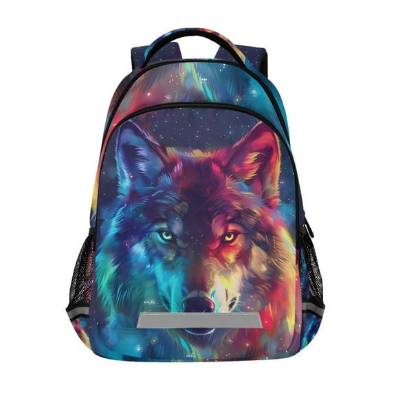 ALAZA Galaxy Wolf Head Backpack Elementary School Bag Bookbag Travel Rucksack