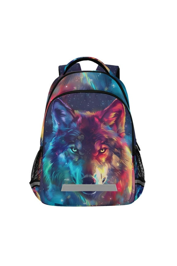 Galaxy Wolf Head Backpack Elementary School Bag Bookbag Travel Rucksack
