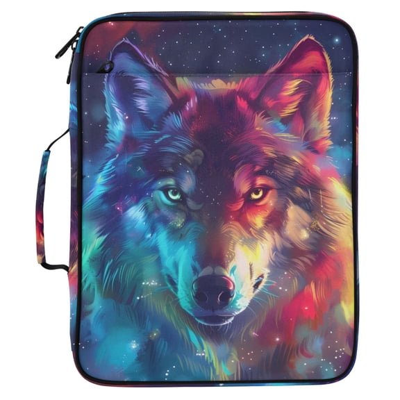 ALAZA Galaxy Wolf Head Pattern Expanding Accordion File Folder 3 Ring Zipper Organizer Portable Document Binder Bag