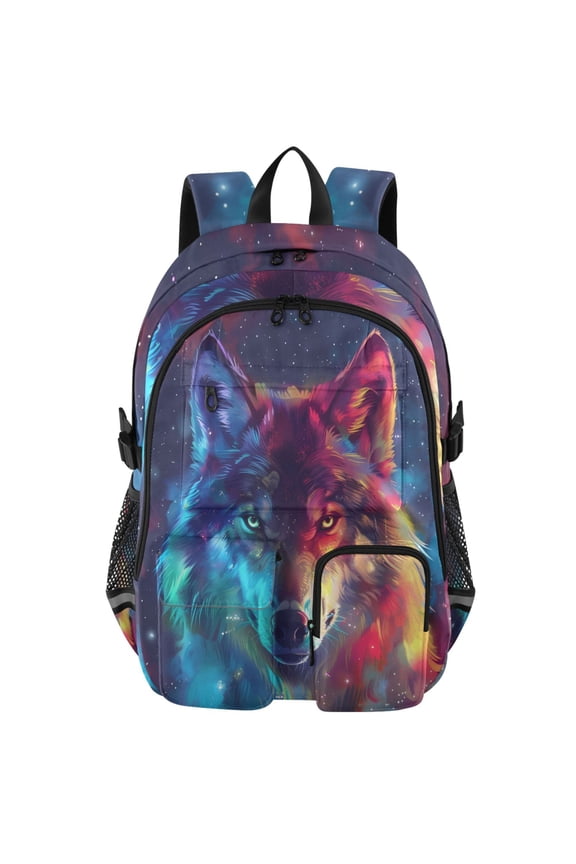 Galaxy Wolf Head Print Student Backpack School Bookbag Large Laptop Daypack Travel Bag