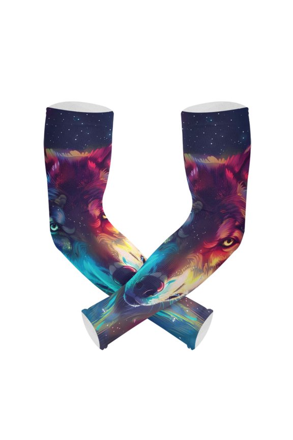 Galaxy Wolf Head UV Sun Protection Arm Sleeves UPF 50+ Compression Cooling Sleeve 1 Pair