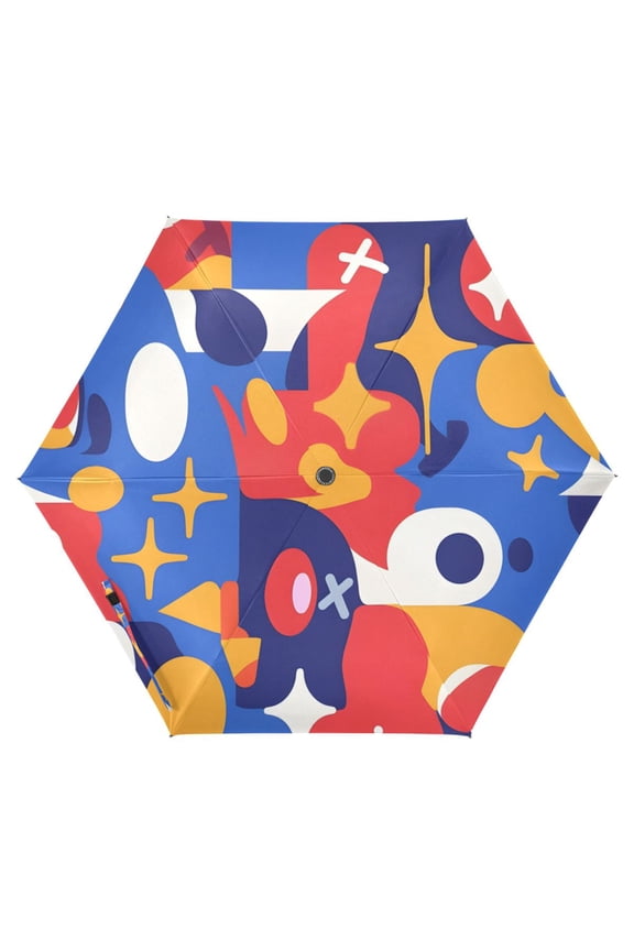 Geometric Funny Pattern UPF 50+ Compact Folding Umbrella for Rain Travel Umbrella Packable