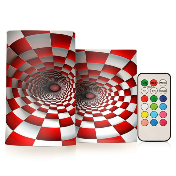 ALAZA Geometric Illusion Red 2 PCs LED Flickering Flameless Candles with Remote Timer Battery Operated Candle