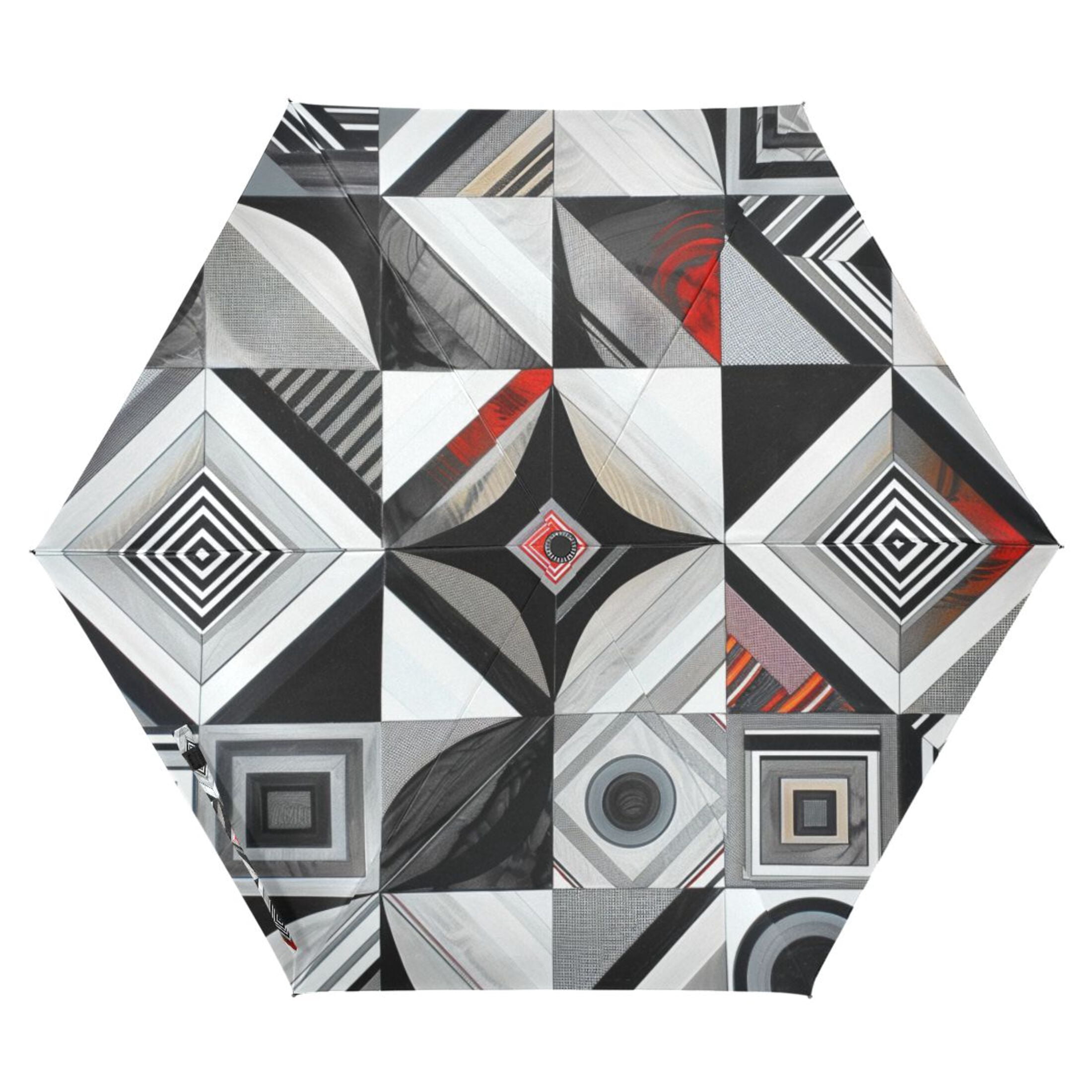 ALAZA Geometric Plaid Checkered Pattern UPF 50+ Compact Folding Umbrella for Rain Travel Umbrella Packable