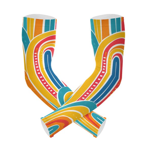 ALAZA Geometric Rainbow Colorful UV Sun Protection Arm Sleeves UPF 50+ Compression Cooling Sleeve 1 Pair