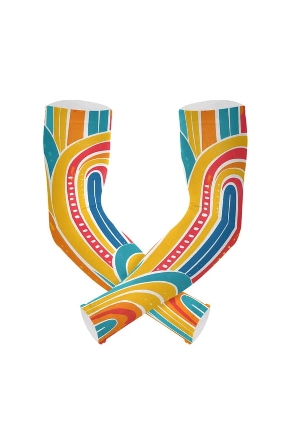 Geometric Rainbow Colorful UV Sun Protection Arm Sleeves UPF 50+ Compression Cooling Sleeve 1 Pair