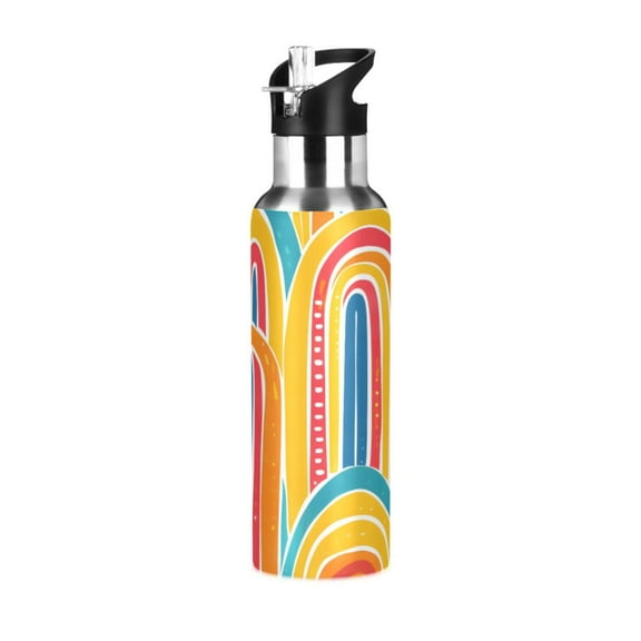 ALAZA Geometric Rainbow Colorful Water Bottle Insulated Flask Stainless Steel Straw Lid 20 oz