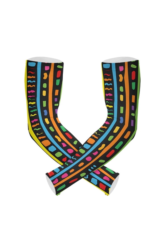 Geometric Rainbow Stripes UV Sun Protection Arm Sleeves UPF 50+ Compression Cooling Sleeve 1 Pair