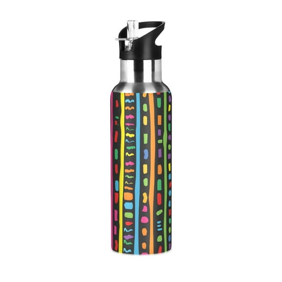 ALAZA Geometric Rainbow Stripes Water Bottle Insulated Flask Stainless Steel Straw Lid 20 oz