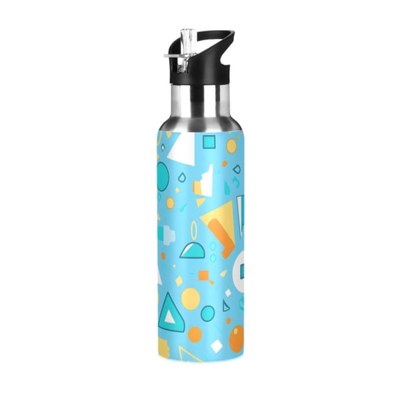 ALAZA Geometrical Triangle Item Pattern Water Bottle Insulated Flask Stainless Steel Straw Lid 20 oz