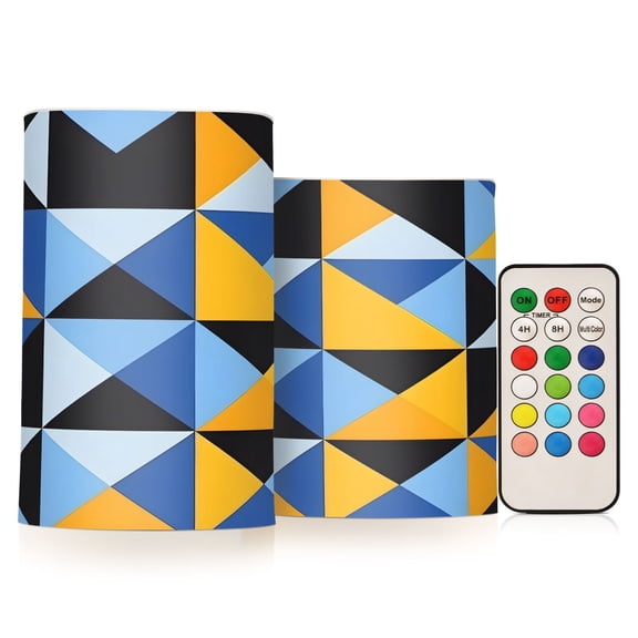 ALAZA Geometry Triangle Pattern 2 PCs LED Flickering Flameless Candles with Remote Timer Battery Operated Candle
