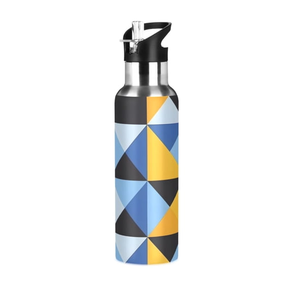 ALAZA Geometry Triangle Pattern Water Bottle Insulated Flask Stainless Steel Straw Lid 20 oz