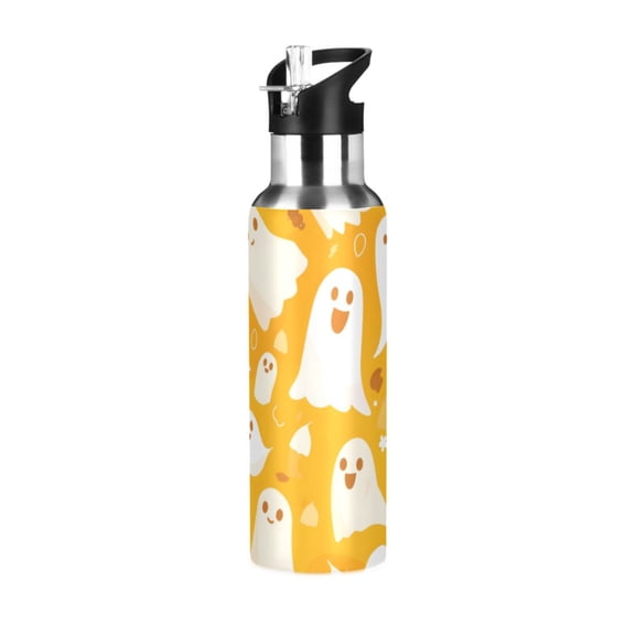 ALAZA Ghost Halloween Water Bottle Insulated Flask Stainless Steel Straw Lid 20 oz