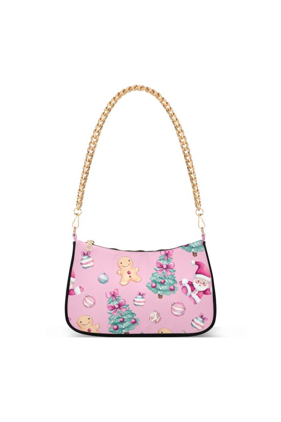 Gingerbread Cute Santa Claus Women's Chain Shoulder Bag Hobo Handbag Tote Crossbody Purse