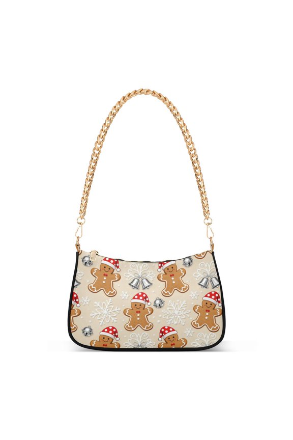 Gingerbread Man Snowflake Bell Pattern Women's Chain Shoulder Bag Hobo Handbag Tote Crossbody Purse