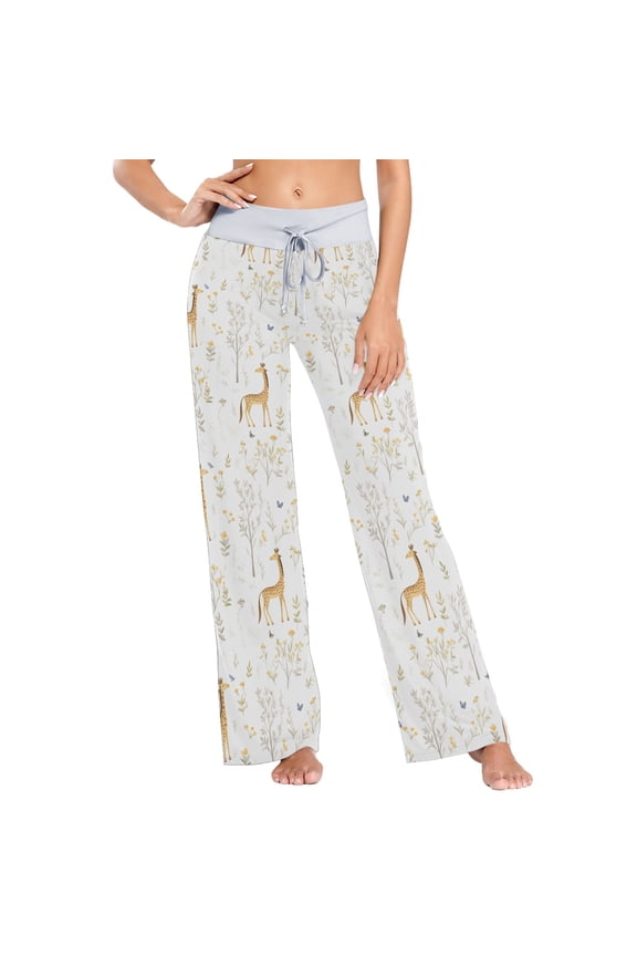 Giraffe in Trees Women's Comfy Pajama Pants Sleepwear Wide Leg Drawstring Bottoms XL