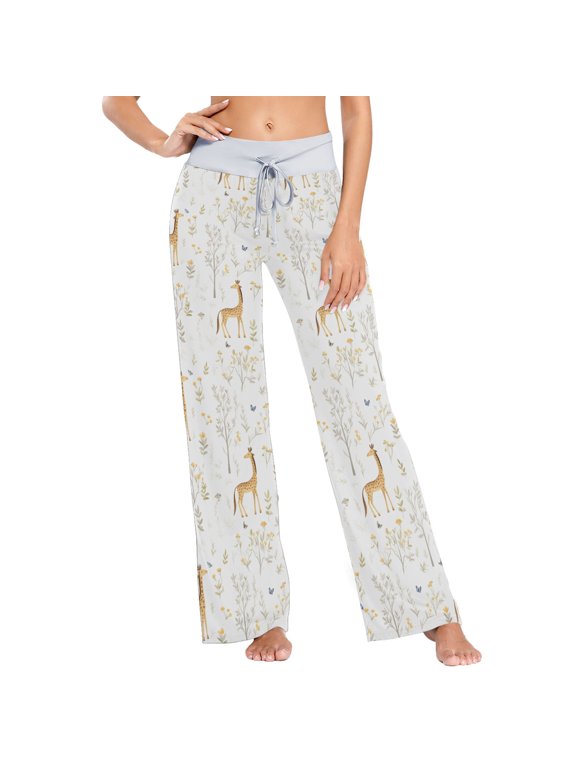 Giraffe in Trees Women's Comfy Pajama Pants Sleepwear Wide Leg Drawstring Bottoms XL