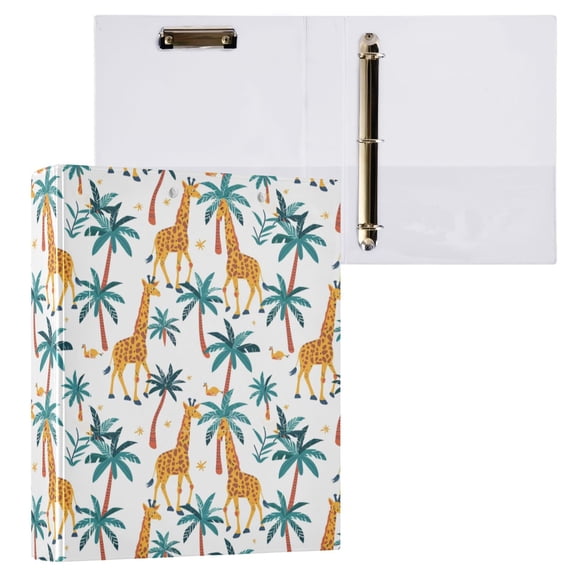 ALAZA Giraffes Palm Tree Hardcover 3 Ring Binder 1.5" Round Rings Interior Pockets Binders Organizer 1 Pack