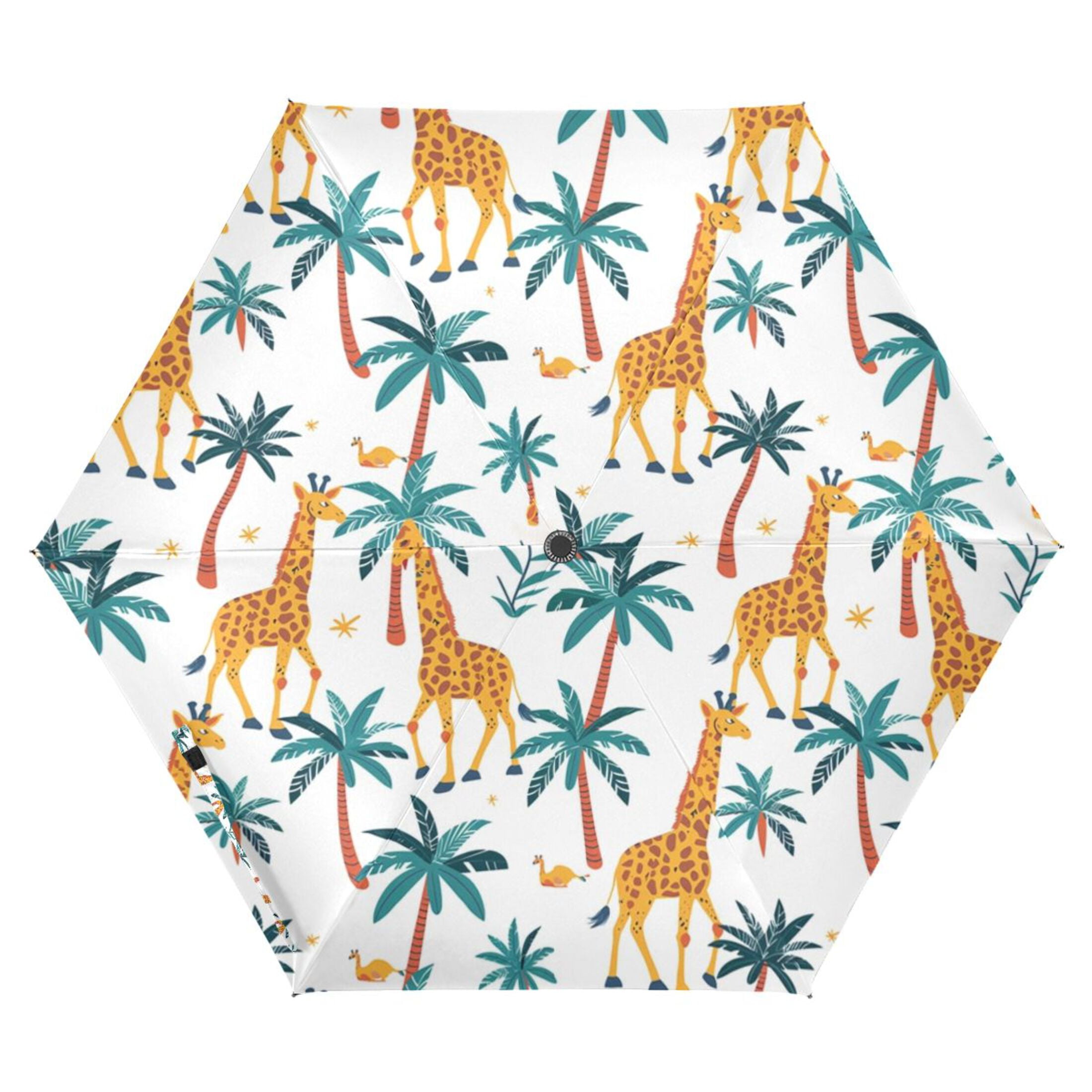 ALAZA Giraffes Palm Tree UPF 50+ Compact Folding Umbrella for Rain Travel Umbrella Packable