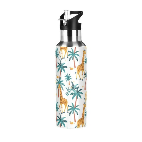ALAZA Giraffes Palm Tree Water Bottle Insulated Flask Stainless Steel Straw Lid 20 oz