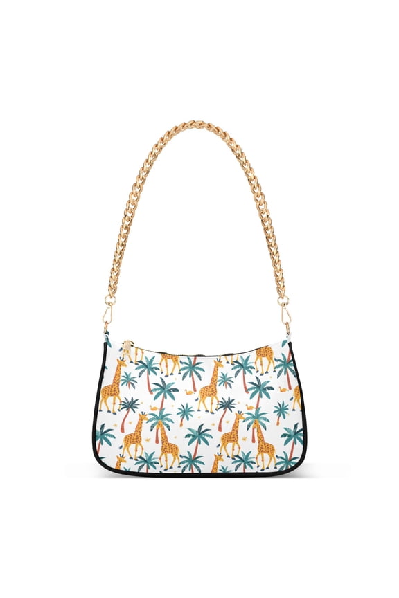 Giraffes Palm Tree Women's Chain Shoulder Bag Hobo Handbag Tote Crossbody Purse
