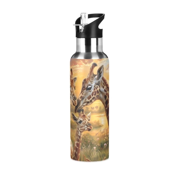 ALAZA Giraffes on Grassland Water Bottle Insulated Flask Stainless Steel Straw Lid 20 oz