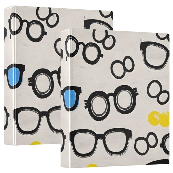 ALAZA Glasses Pattern Hardcover 3 Ring Binder 1.5" Round Rings Interior Pockets Binders Organizer 2 Pack