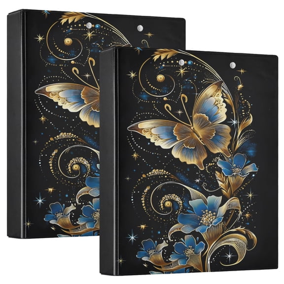 ALAZA Glitter Art Butterfly Hardcover 3 Ring Binder 1.5" D-Rings with Interior Pockets Binders School 2 PCs