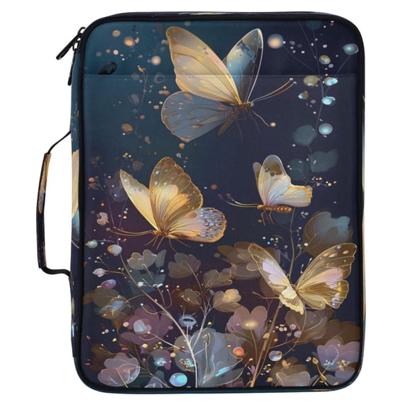 ALAZA Glitter Butterflies Pattern Expanding Accordion File Folder 3 Ring Zipper Organizer Portable Document Binder Bag