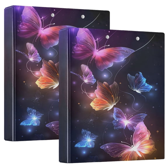 ALAZA Glitter Butterfly Hardcover 3 Ring Binder 1.5" D-Rings with Interior Pockets Binders School 2 PCs