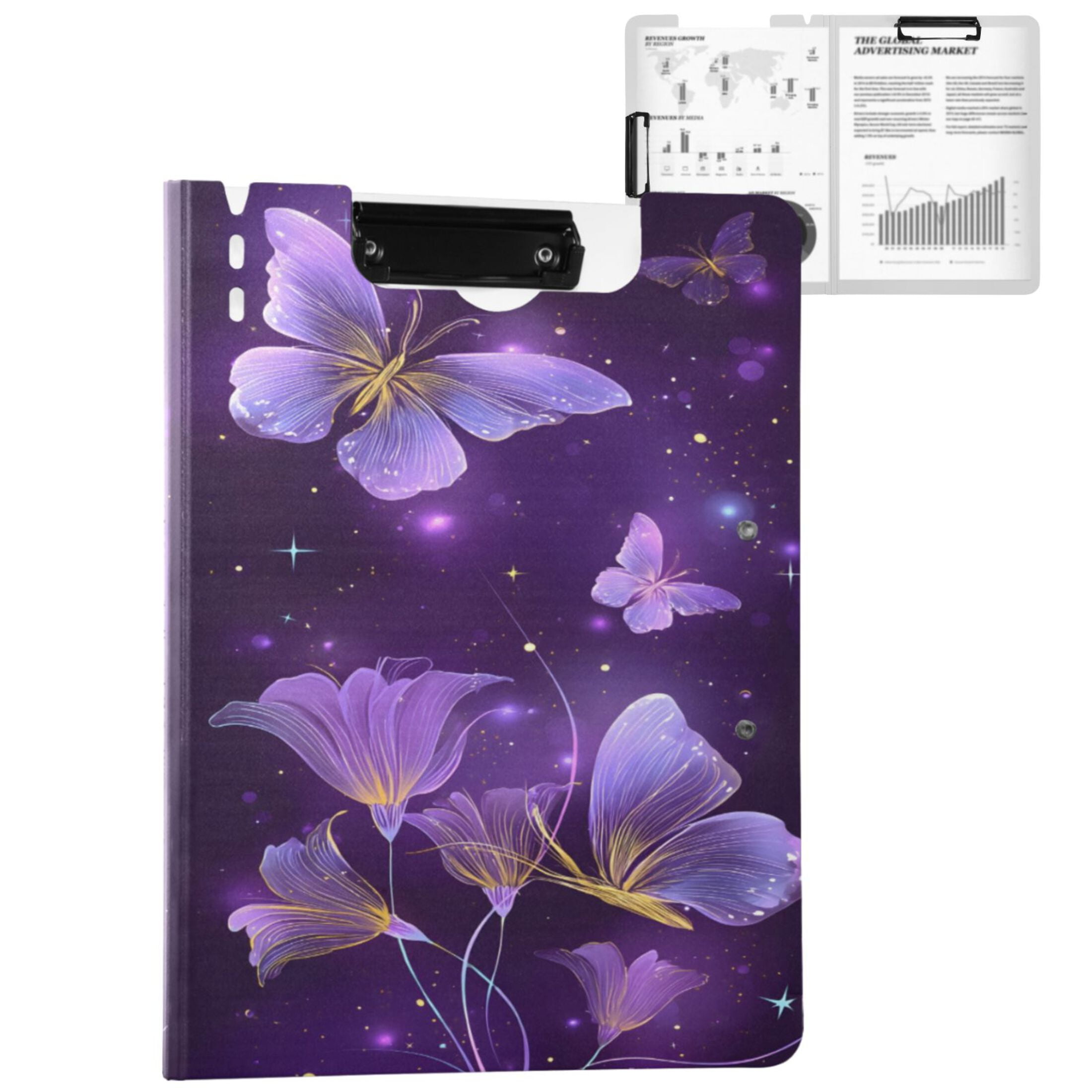 ALAZA Glitter Butterfly with Flowers A4 Foldable Clipboard 360 Degree ...