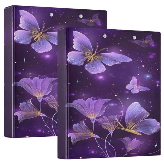 ALAZA Glitter Butterfly with Flowers Hardcover 3 Ring Binder 1.5" D-Rings with Interior Pockets Binders School 2 PCs
