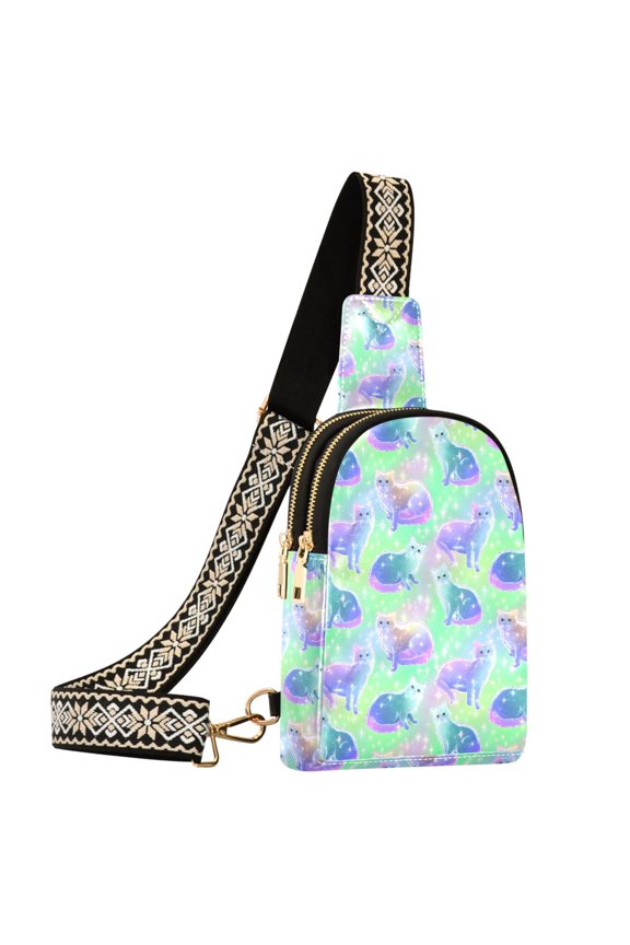 Glitter Cute Cats Sling Bag for Women Men Waterproof Crossbody Chest Bags