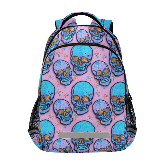 ALAZA Glitter Halloween Skull Backpack Elementary School Bag Bookbag Travel Rucksack