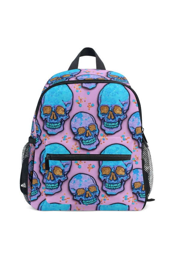 Glitter Halloween Skull Pattern School Backpack Student Bookbag Mini Bag
